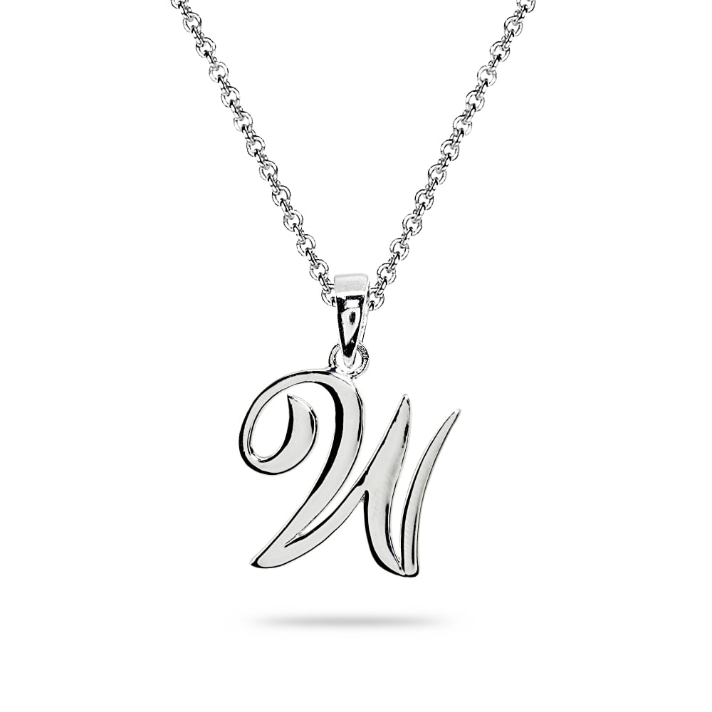 925 Sterling Silver Cursive Letter W Pendant Alphabet Initial Charm Small 