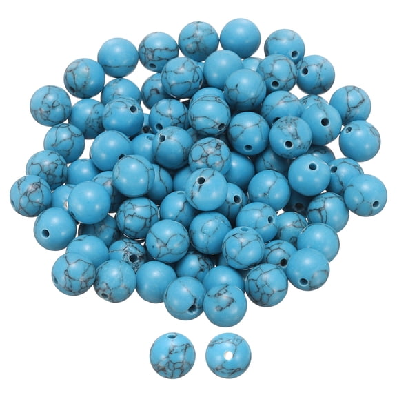 Uxcell 100pcs Natural Stone Beads 10mm Blue Turquoise Round Gemstone Stone Loose Beading Real Genuine Smooth Balls Bead for Jewelry Making Bracelets Necklace Earrings DIY