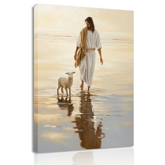 Jesus Walks On Water Canvas Wall Art Christ Saves The Lost Lamb Painting Wall Decor Christian Poster Print Follow Me Artwork Picture Decoration For Home Decor