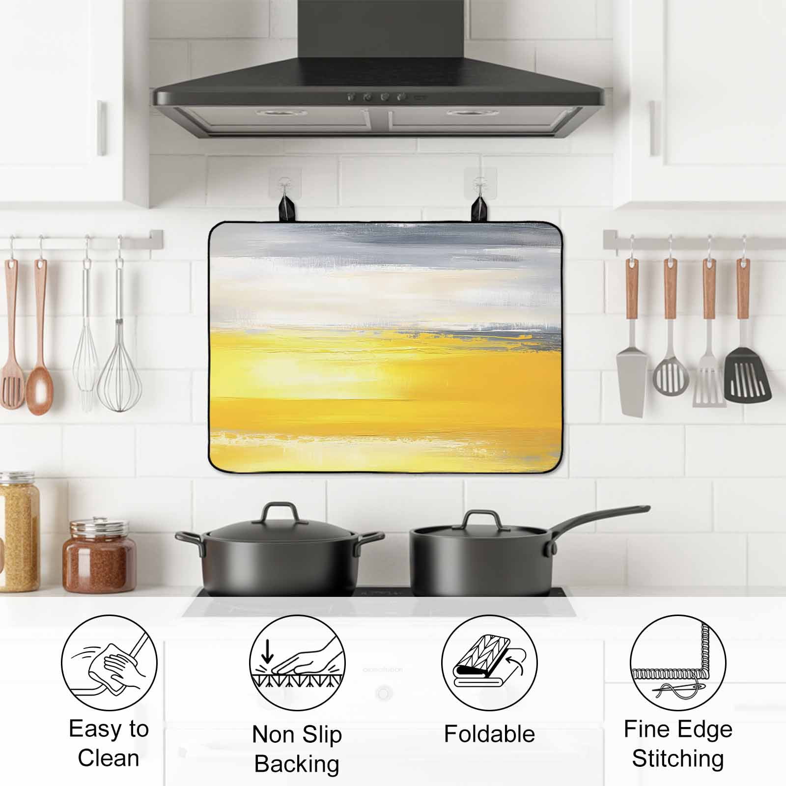 Yellow Gray Stove Top Cover for Electric Stove, Heat-proof & Non Slip Glass Top Stove Cover Protector, Modern Abstract Oil Painted Art Kitchen Flat Cooktop Rubber Mat 24x21 Inches