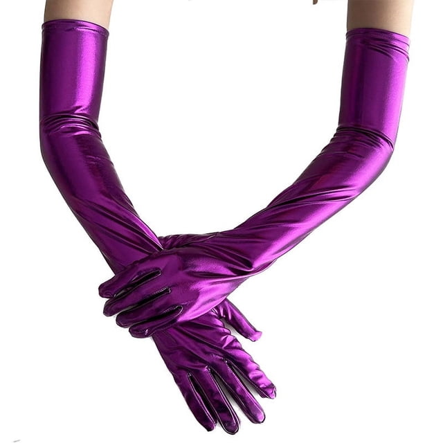 Guantes largos elásticos sexys para mujer, de charol, a la moda, para noche, ópera, fiesta, disfraces, guantes