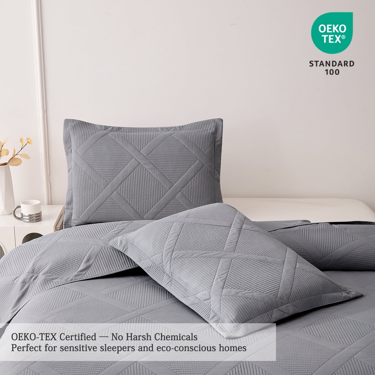 Jessy Home Queen/Full Size Quilts Dark Gray Lightweight Geometric Microfiber Bedspread Coverlet Set