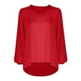 thumbnail image 4 of Annhoo Women's Fall Tops Long Sleeve Casual Solid Color V Neck Dressy Shirts Baggy Vacation Casual Blouse Tees, 4 of 9
