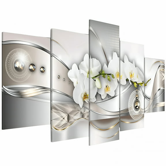 LAMIRO Large 5 Pieces Butterfly Orchid Flowers Canvas Print Wall Art Painting Decor for Home Decoration Picture for Living Room Stretched Framed White Floral Artwork Large Wall Art