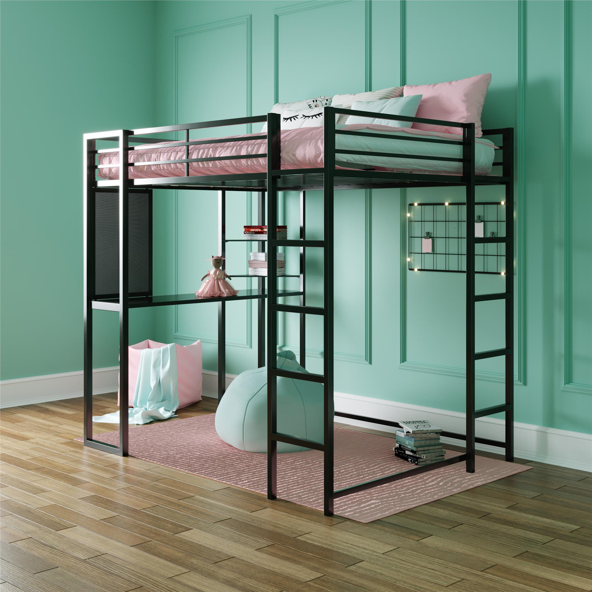 Black or Silver or White Full Size Metal Loft Bed Frame Kids Bunk Bedroom Dorm 