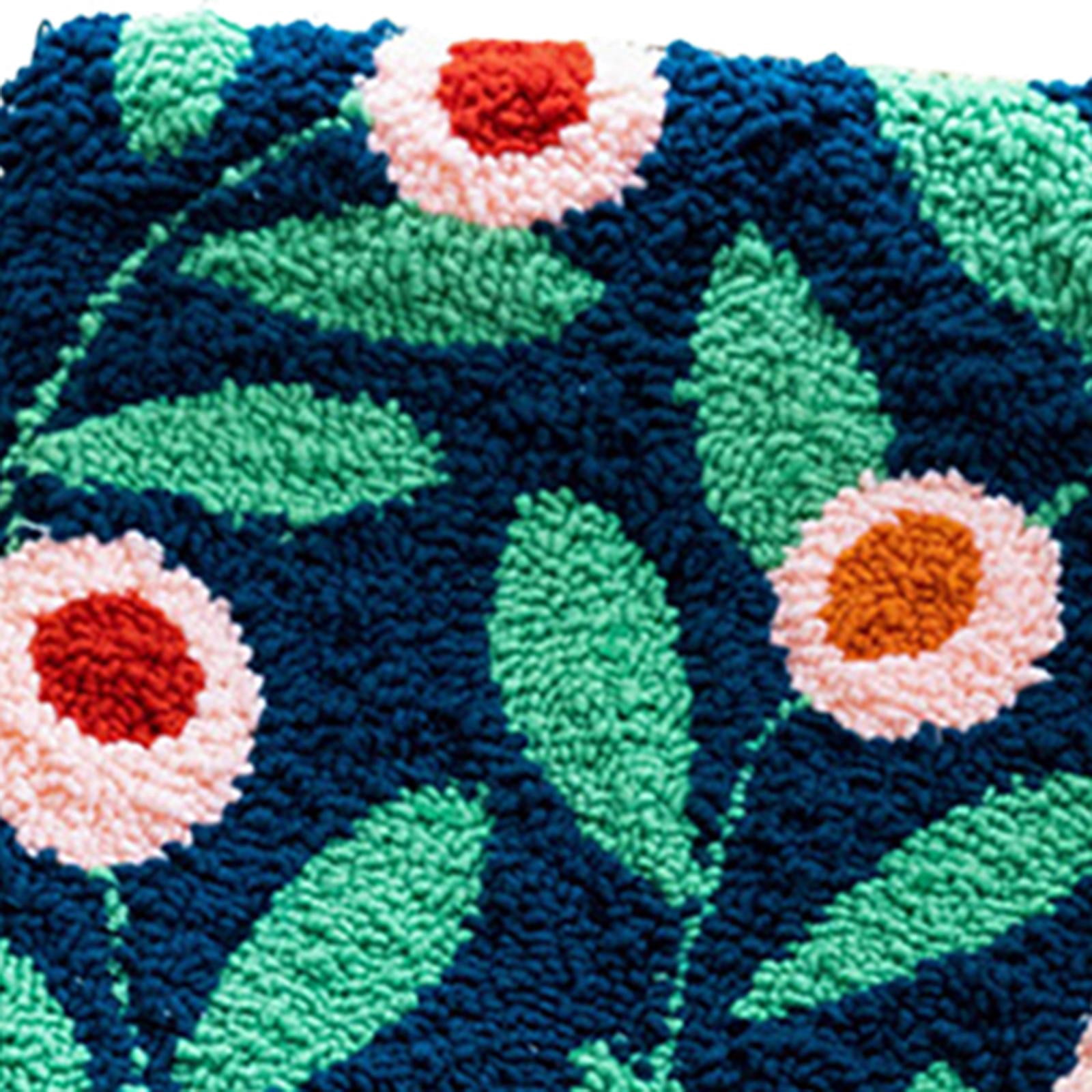 Tachiuwa Punch Pillow Cover Pillow Case Crochet yarns with Basic Tool Cover Embroidery for Beginners Rug Carpet Blue