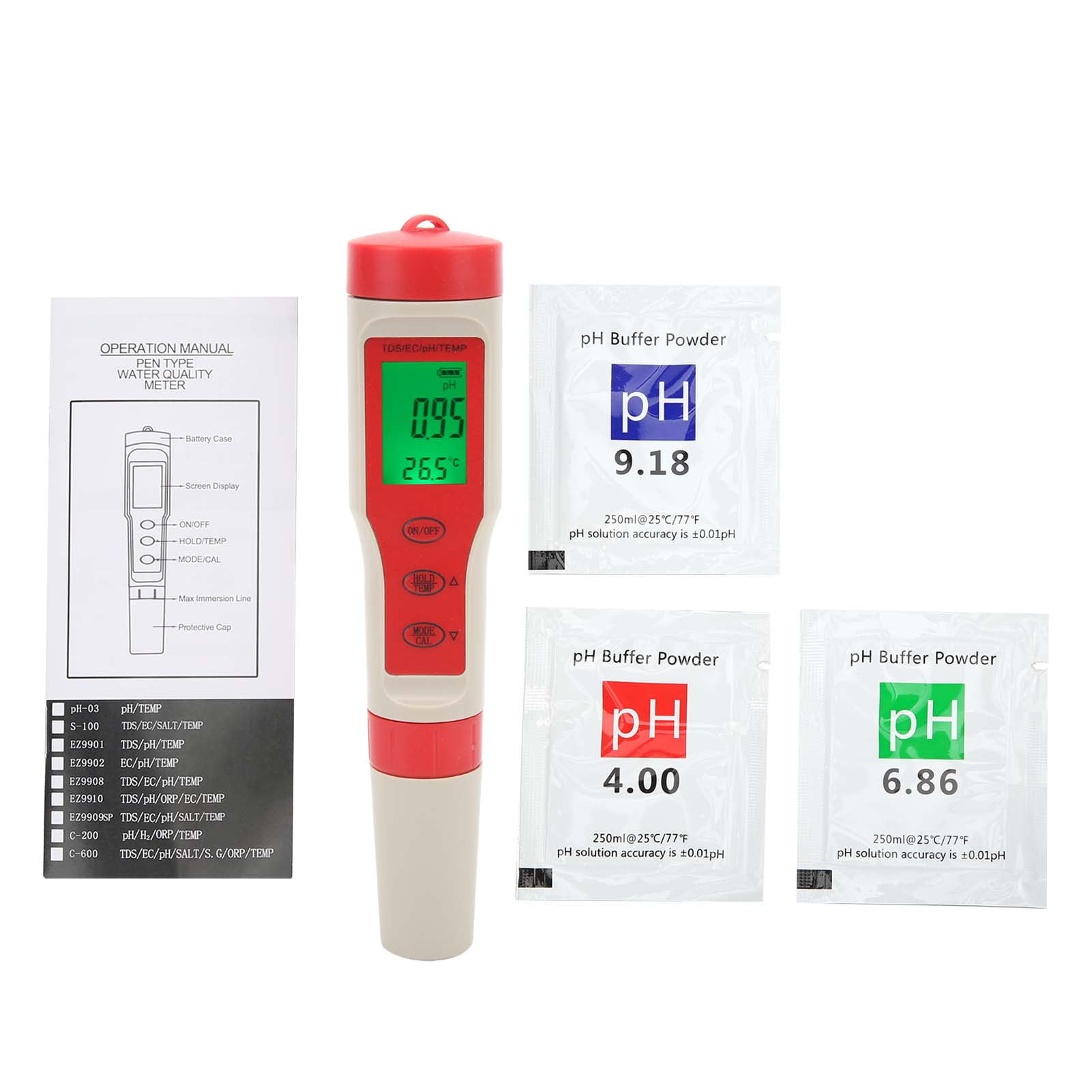 Water Quality Test Pen, Water Quality Tester 4 In 1 PH/EC/ Tester PH