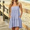 thumbnail image 2 of Women's Summer Slip Dresses Square Neck Striped Tiered Mini Sundress with Pockets Casual Beach Vacation Dress Dark Blue S, 2 of 6