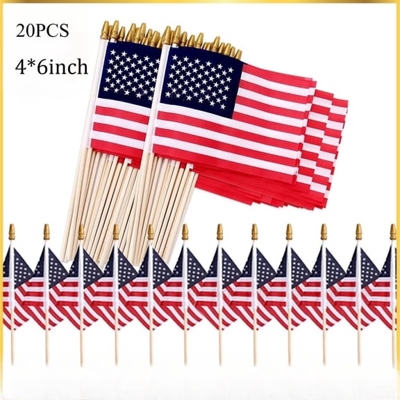 5/20 Pack Small American Flags on Stick Small US Flags/Mini American Flags for Outside 4x6/8x12 Inch American Hand Held Stick Flags , Patriotic Veterans Day Decorations, 4th of July Dec