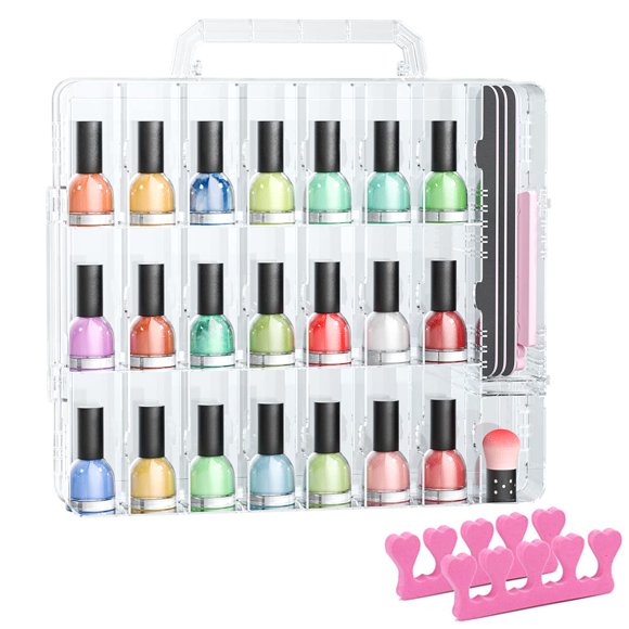 Jiasheng Estuche organizador de esmalte de uñas para 48 botellas Soporte de almacenamiento de esmalte de uñas de gel Divisor de espacio ajustable de doble cara para uñas acrílicas Juego de puntas en p