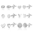 thumbnail image 2 of Lancharmed Silver Plated Earrings for Mother,6 Pairs Daisy Love Round Butterfly Earring Valentines Gift, 2 of 8