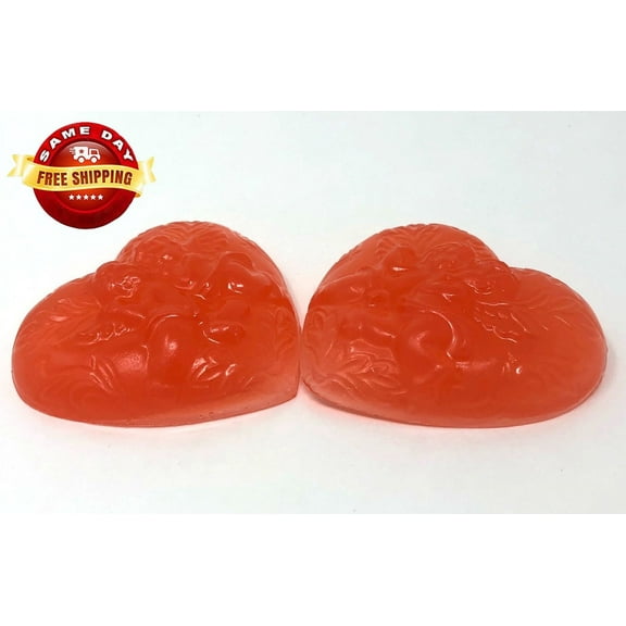 DOUBLE VALENTINES HEART ALL NATURAL HANDMADE STRAWBERRY SCENT 3.5 OZ SOAP BARS