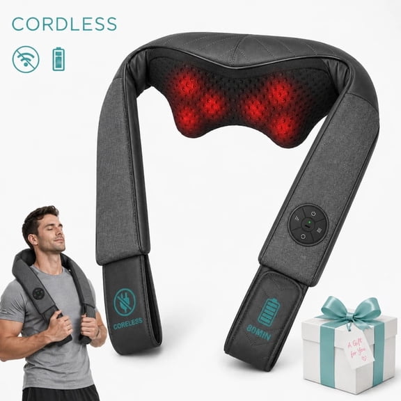 Nekteck Neck Massager with Heat, Cordless Shiatsu Shoulder Back Massager, Rechargeable, Deep Kneading for Neck Tension, Office Travel Christmas Gift