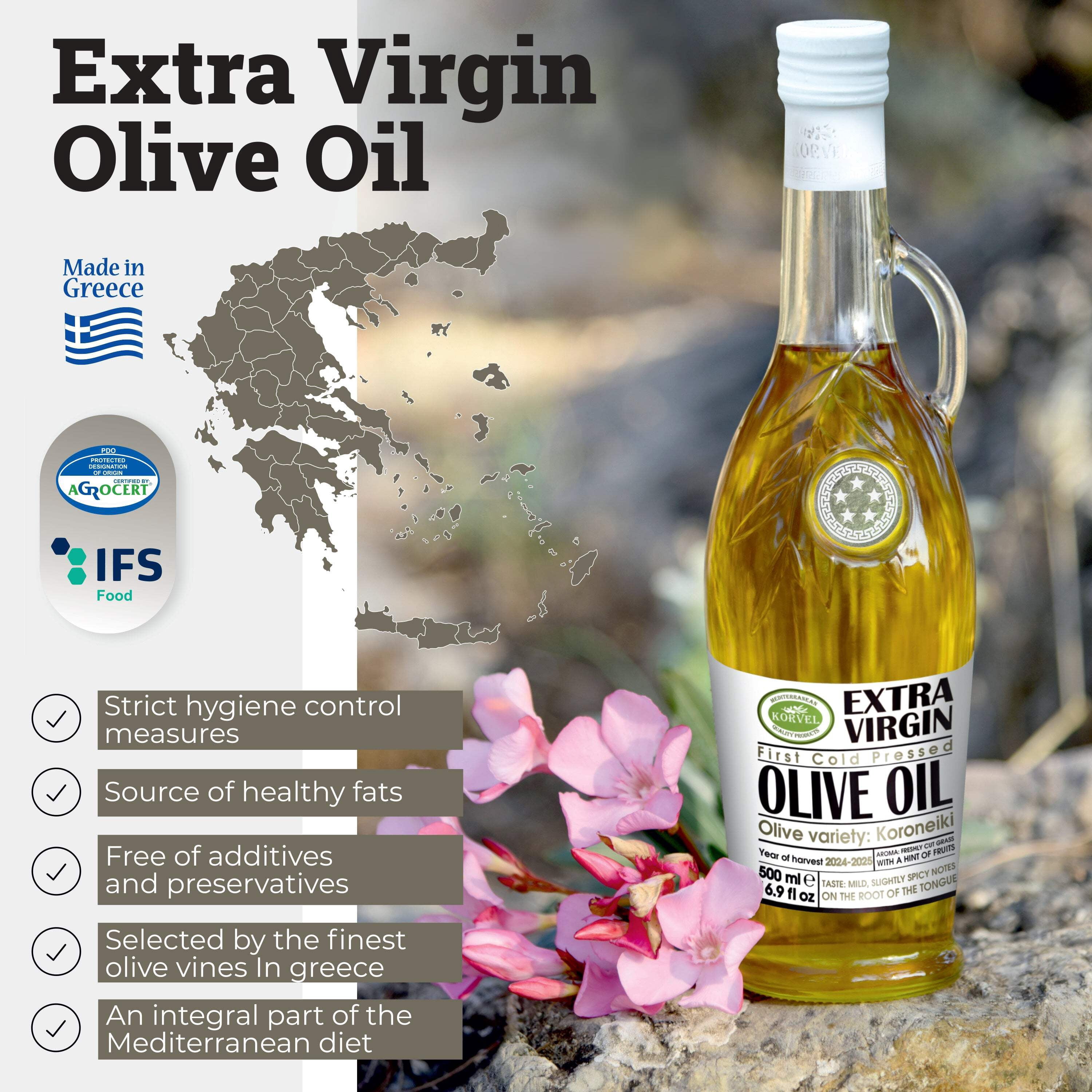 Korvel Greek Extra Virgin Olive Oil, Amphora Bottle, 16.9 fl oz