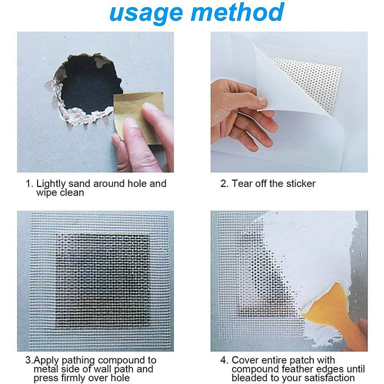 Drywall Repair Patch Kit，Aluminum and Steel Metal Spackle Wall Repair,  Fiber Mesh Wall Patch, 4x4PCS/6x2PCS/8x2PCS