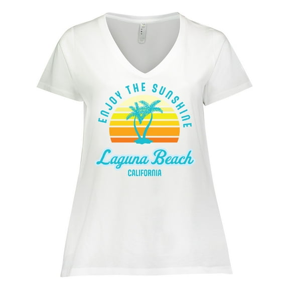 Inktastic Summer Enjoy the Sunshine Laguna Beach California in Blue Women's Plus Size V-Neck T-Shirt