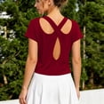 thumbnail image 5 of Jinhomg Women's Summer Open Back Tops Criss Cross Cut Out Backless Tee Short Sleeve Casual T Shirt Red XL, 5 of 8