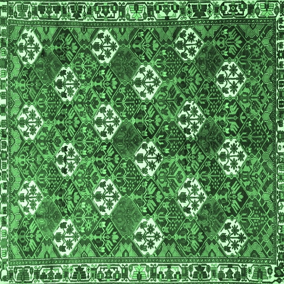 Ahgly Company Indoor Square Persian Emerald Green Traditional Area Rugs, 7' Square