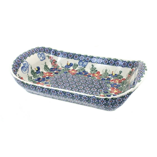 Blue Rose Polish Pottery Garden Butterfly Extra Large Rectangular