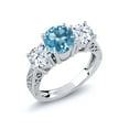 thumbnail image 1 of 2.90 Ct Round Swiss Blue Topaz 925 Sterling Silver 3-Stone Ring, 1 of 5