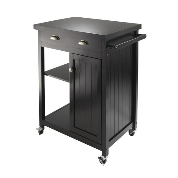 Contemporary Home Living 34" Black Elegant Timber Kitchen Cart with Wainscot Panel