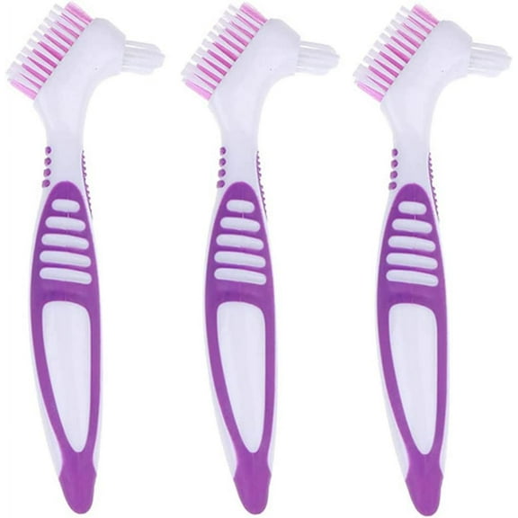 3 Pcs Denture Cleaning Brush,Portable Denture Brush Double Sided Brush for False Teeth Cleaning,Denture Care (Yellow)