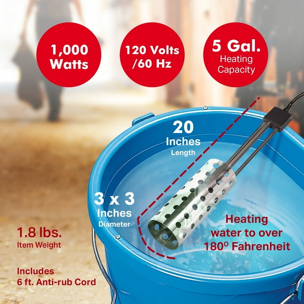 API 1000Watt Thermostatic Pail or Bucket Water Heater with Guard