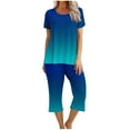 thumbnail image 2 of Offre Hebdomadaire d'Été Iumwxz Pyjamas Décontractés Fluides Ensembles Deux Pièces pour Femmes Dégradé Graphique Col Rond Manches Courtes Taille Élastique Pantalons Courts Ensembles Deux Pièces pour Cadeaux de Vacances pour Femmes, 2 of 9