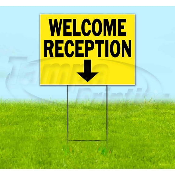 Welcome Reception Down (18" x 24") Yard Sign, Includes Metal Step Stake