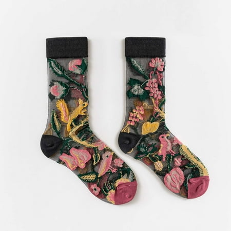 

Women Adult Teenager Summer Ultra Thin Flowers Trend Retro Lovely Socks Note Please Buy One Or Two Sizes Larger