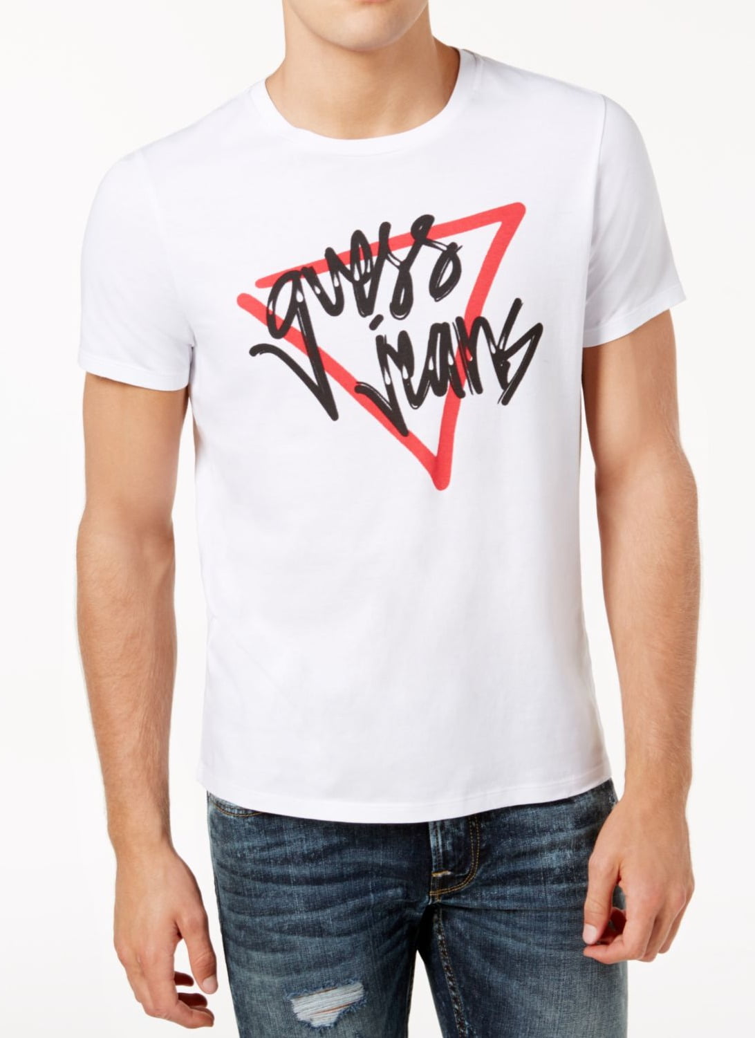 GUESS Guess NEW White Men's Size XL Logo GraphicPrint Crewneck Tee T