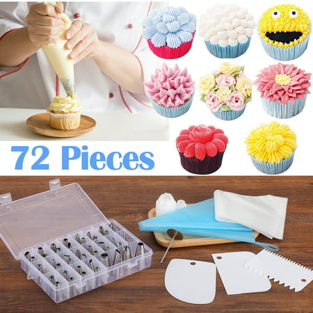 Rackaphile 72-Piece Stainless Steel Russian CupCake Decorating Kit with Case DIY Cake Icing 44 Piping Tips Nozzles Set Baking Supplies Tools,20 Pastry Bags 1 Flower