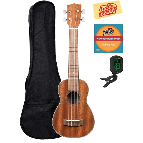 Kala KA-SLNG Gloss Mahogany Long Neck Soprano Ukulele Bundle with Gig Bag, Tuner, Austin Bazaar Instructional DVD, and Polishing Cloth