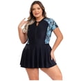 thumbnail image 4 of LiiYii Maillot de Bain une Pièce pour Femmes Grande Taille, Maillot de Bain Modeste, Robe de Bain, Maillot Rembourré à Fermeture Éclair, Bleu 5TG, 4 of 7