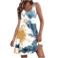 thumbnail image 1 of Pisexur Robes d'Été pour Femmes Tendance Bohème Imprimé Teinture sur Nœuds Robe de Plage Col Rond Sans Manches Ligne A Robes Soleil avec Poches, 1 of 6