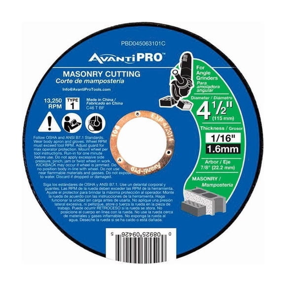Disco de corte Avanti Pro de óxido de aluminio de 4.5 pulgadas para mampostería