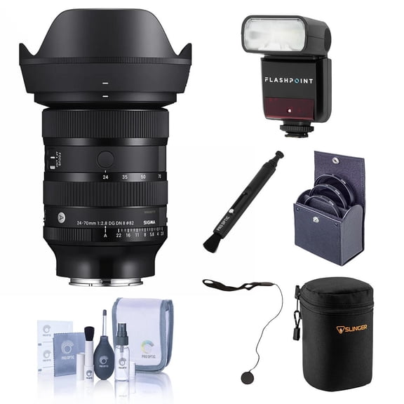 Sigma 24-70mm f/2.8 DG DN II Art Lens for Sony E, Bundle with Zoom Mini R2 Speedlight, 82mm Filter Kit, Lens Case, Lens Cleaner, Cap Keeper and Cleaning Kit