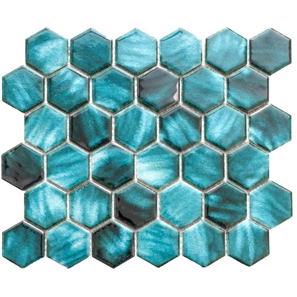 The Tile Life Agate 2 in x 2 in Hexagon Azules Glossy Porcelain Mosaic Wall Tile 1 Sheet