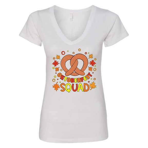 Inktastic Oktoberfest Squad Fall Leaves Pretzel Women's V-Neck T-Shirt