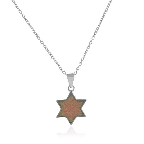 925 Sterling Silver Pink Simulated Opal Jewish Star of David Pendant Necklace, 18"