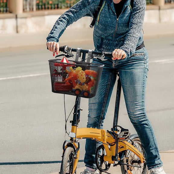 LOLIPPYY Universal Detachable Front Bike Basket with Iron Mesh Cargo Carrier and Adjustable Straps for Secure Bike Storage