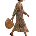 thumbnail image 3 of DISNIMO Mandala Flower Printed Womens 3/4 Sleeve Maxi Dresses Loose V Neck Dress Casual Midi Dress Beach Vacation Shift Dresses Fashion Spring Outfits, M, 3 of 6