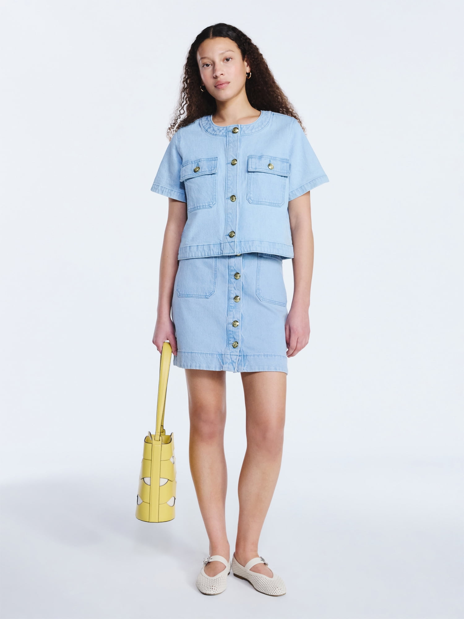 Free Assembly Women's Button Front Denim Mini Skirt, Sizes 0-20