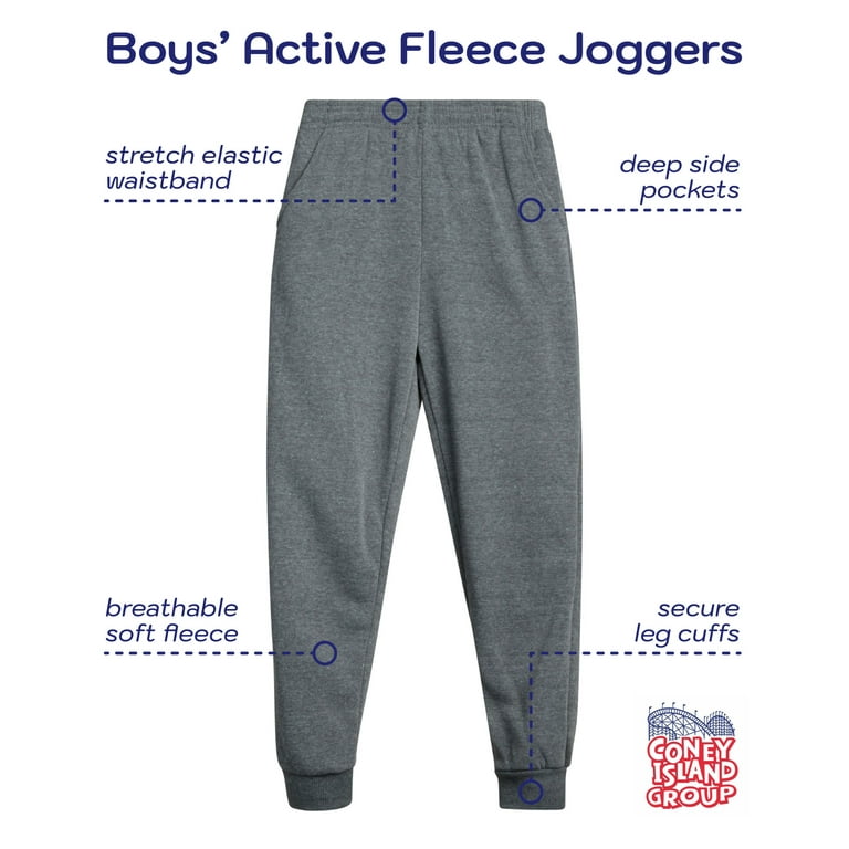 Coney Island Boy’ Sweatpants – 4 Pack Active Fleece Jogger Pants (Sizes: 4-16)