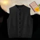 thumbnail image 2 of Chaleco de cuello redondo para hombre, ropa negra, chaleco de punto, suéteres para hombre, sin mangas, cuello redondo, manga larga, 100 % lana, calefactable XSAV, 2 of 5
