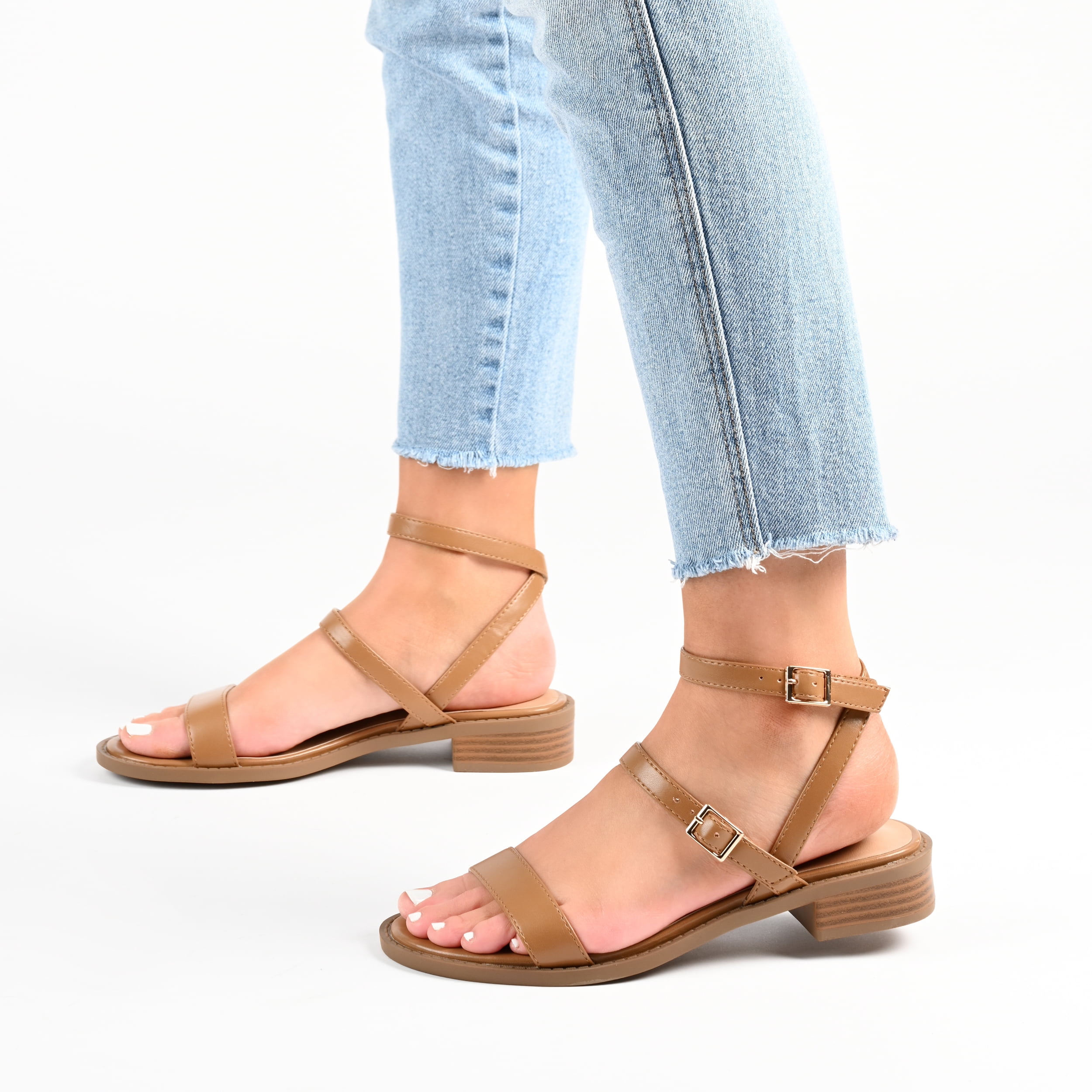 Journee Collection Womens Gigie Faux Leather Open Toe Ankle Strap