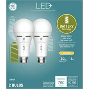 GE LED+ Battery Backup, 60 Watt, Soft White, A21 Bulbs, Medium Base, 2pk
