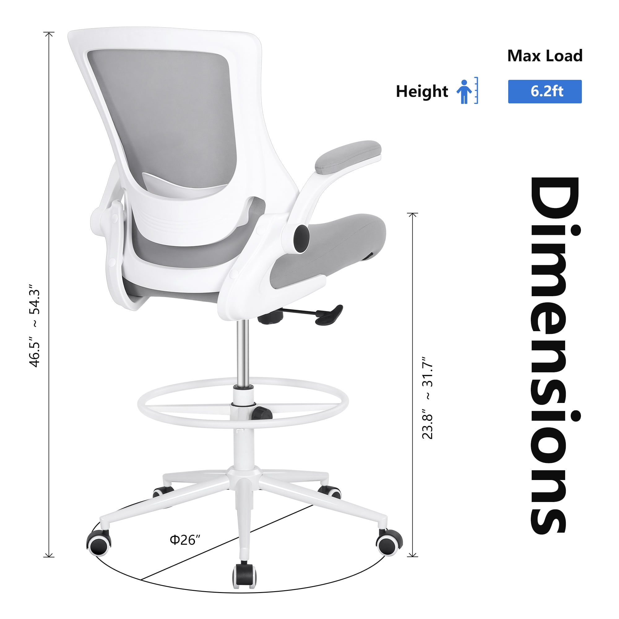 Misolant Tall Office Chair for Standing Desk, Drafting Chair with Foot Ring, PU Leather Recline High Office Tall Desk Chair with Adjustable Lumbar Support