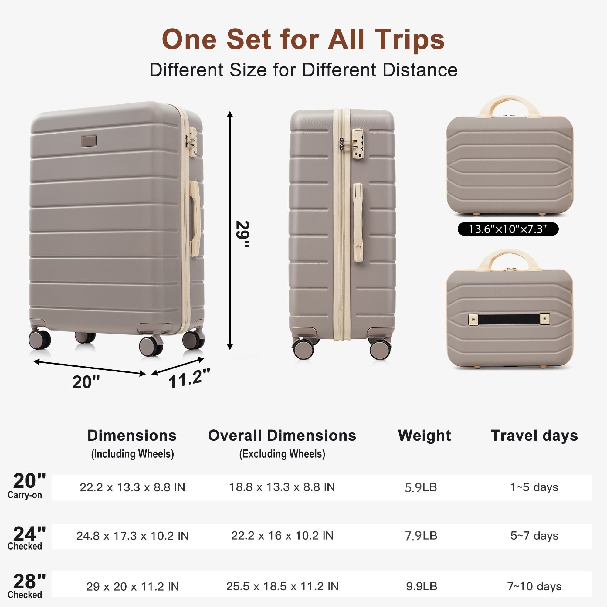 Euroco 6 Piece Hardshell Luggage Sets, Lightweight Suitcase Set with TSA Lock, Spinner Wheels & Expandable Travel Duffel Bag,14/20/24/28 Inch,Brown