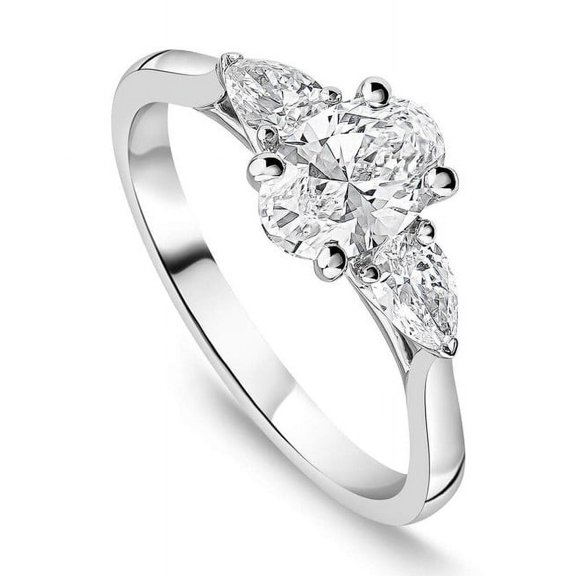 Nerra Jewel 1.9 Ct Oval Cut Lab Created Diamond Solitaire Ring for Women's - 14K White Gold Plated Ring - 3 Stone Engagement Wedding Ring - Latest Engagement Diamond Ring for Women's - Gifts for Her